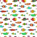 Cute colorful cartoon aquarium fishes pattern