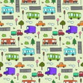 Cute colorful cartoon city transport pattern Royalty Free Stock Photo