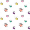 Cute colorful cartoon crowns seamless pattern background illustration