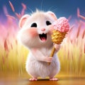 Chromatic Joy: A Cute Hamster With A Pink Cream Cone