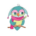 Cute colorful cartoon owl is sick Royalty Free Stock Photo