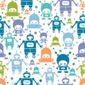 Cute colorful cartoon robots seamless pattern