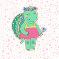 Cute colorful cartoon turtle in pink dress Royalty Free Stock Photo