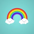 Cute and colorful cartoon vector illustration of rainbow and two happy clouds Royalty Free Stock Photo