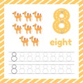 Cute colorful children flashcard with tracing numbers and camel
