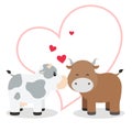Cute Cow and Bull Couple Vector Cartoon Background