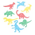 Cute colorful different dinosaur silhouette in cartoon scribble