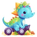 Cute colorful dinosaur playing. Cute baby dinosaur playing bundle illustration on a white background. Colorful baby dinosaur