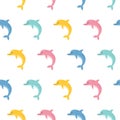 Cute colorful dolphins seamless pattern background, summer print for textile and card design Royalty Free Stock Photo