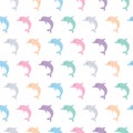 Cute colorful dolphins seamless pattern background, summer print for textile and card design Royalty Free Stock Photo