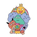 cute colorful doodle sun and germs illustration