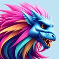 cute colorful dragon on blue background. Generative AI