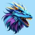 cute colorful dragon on blue background. Generative AI