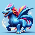 cute colorful dragon on blue background. Generative AI