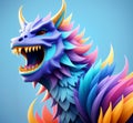 cute colorful dragon on blue background. Generative AI