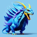 cute colorful dragon on blue background. Generative AI