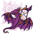 Cute colorful dragon and hourglass