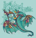 Cute colorful dragon and hourglass, time guardian