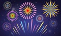 Cute Colorful fireworks with solid and flat color style. Vector illustration. Royalty Free Stock Photo