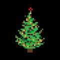 Cute colorful flat vector pixel art Christmas tree with fairy li