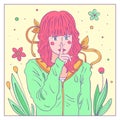 Cute Colorful Girl Not Speak Illustration