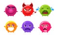 Cute Colorful Glossy Bright Fantastic Balls Cartoon Characters Set, Funny Monsters with Various Emotions Vector Royalty Free Stock Photo