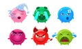 Cute Colorful Glossy Fantastic Balls Cartoon Characters Set, Funny Monsters with Various Emotions Vector Illustration Royalty Free Stock Photo