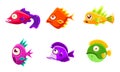 Cute Colorful Glossy Fishes Set, Funny Big Eyed Sea Animals Cartoon Characters Vector Illustration Royalty Free Stock Photo