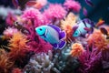 Cute colorful group underwater fish sea ocean aquarium beautiful tropical coral reef. Oceanarium animal wildlife marine Royalty Free Stock Photo