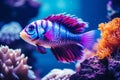 Cute colorful group underwater fish sea ocean aquarium beautiful tropical coral reef. Oceanarium animal wildlife marine Royalty Free Stock Photo