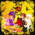 Cute colorful Halloween kids in costume for party set isolated vector illustration Royalty Free Stock Photo