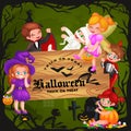 Cute colorful Halloween kids in costume for party set isolated vector illustration Royalty Free Stock Photo