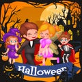 Cute colorful Halloween kids in costume for party set isolated vector illustration Royalty Free Stock Photo