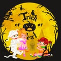 Cute colorful Halloween kids in costume for party set isolated vector illustration Royalty Free Stock Photo