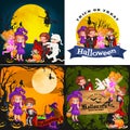 Cute colorful Halloween kids in costume for party set vector illustration Royalty Free Stock Photo