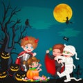 Cute colorful Halloween kids in costume for party set vector illustration Royalty Free Stock Photo