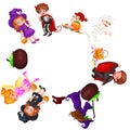 Cute colorful Halloween kids in costume for party set vector illustration Royalty Free Stock Photo