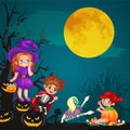 Cute colorful Halloween kids in costume for party set vector illustration Royalty Free Stock Photo