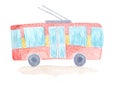 Cute colorful hand drawn watercolor trolleybus. Royalty Free Stock Photo