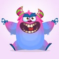 Cute colorful happy cartoon monster. Vector fat monster mascot character. Halloween design Royalty Free Stock Photo