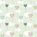 Cute colorful heart balloons in the sky lovely valentine seamless pattern background illustration Royalty Free Stock Photo