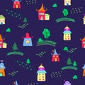 Cute colorful houses seamless pattern. Vector illustration. Royalty Free Stock Photo