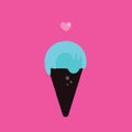 Cute colorful ice cream cone and heart on pink background