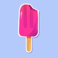 Cute colorful ice cream sticker in pink color.Summertime refreshing dessert.