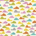 Cute colorful kawaii clouds seamless vector pattern