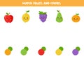 Cute colorful kawaii fruits. Color matching game