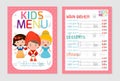 Cute colorful kids meal menu vector template, kids menu, Cute colorful kids meal menu design Royalty Free Stock Photo