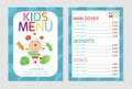 Cute colorful kids meal menu vector template, kids menu, Cute colorful kids meal menu design Royalty Free Stock Photo