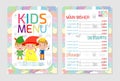 Cute colorful kids meal menu vector template, kids menu, Cute colorful kids meal menu design Royalty Free Stock Photo