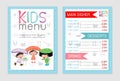 Cute colorful kids meal menu vector template, kids menu, Cute colorful kids meal menu design Royalty Free Stock Photo